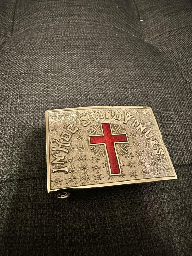 Masonic KNIGHTS TEMPLAR IN HOC SIGNO VINCES For Command Sword Belt Buckle Silver