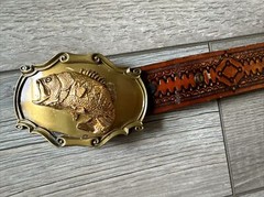 1978 Raintree Bass Fish Belt Buckle USA Leather Belt Brass Bronze Father Day 42