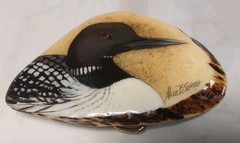 Belt Buckle Antler Elk Hand Painted Bird Signed By Artist Alice B Semich Nice