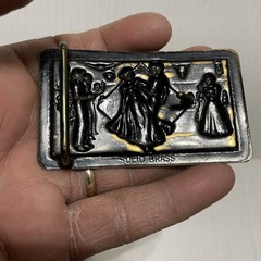 Vintage Western Square Dancing Belt Buckle Cowboy Solid Brass 3D Graphics Rodeo