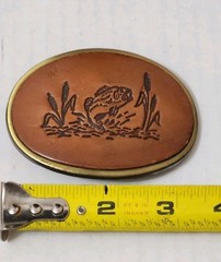 Vintage 70s Fishing Belt Buckle Brass Fish Scene Made USA Western Resin Inlay
