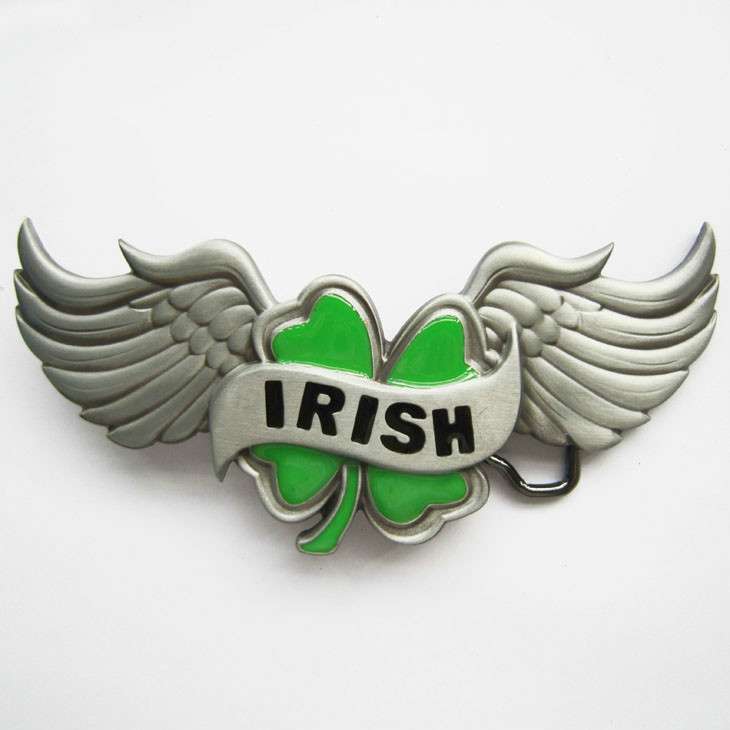 NEW CELTIC IRISH CLOVER WINGS 3-D ENEMEL BELT BUCKLE