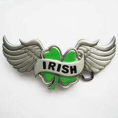 NEW CELTIC IRISH CLOVER WINGS 3-D ENEMEL BELT BUCKLE