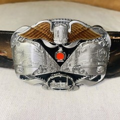 Vintage 1995 Bergamot Leather Embossed Train Belt Colored Railroad Buckle