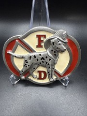 Vintage Buckles Of America Fire Department Maltese Cross Dalmatian Belt Buckle