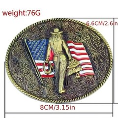 Western Cowgirl Rodeo Roper Bronze Tone Cowboy Belt Buckle • American Flag