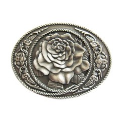 Vintage Silver Plated Western Rose Oval Belt Buckle Gurtelschnalle