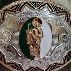Saint jude San Judas Western belt Buckle Rose Tone And Silver Oval
