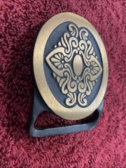 Vintage 1978 Solid Brass Mens Belt Buckle Ornate Scroll Design New Old Stock