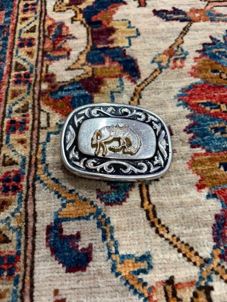 Vintage Western Belt Buckle Cowboy Horse Silver Gold Tone Rodeo