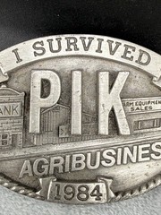 Vintage Ag Belt Buckle PIK 1984 Silver Tone