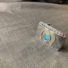 Double Horseshoe Faux Turquoise Chrome Belt Buckle