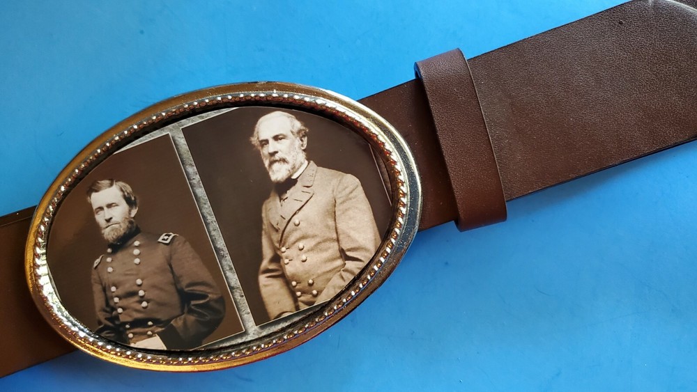 Gen. ULYSSES S. GRANT & Gen. ROBERT E. LEE Epoxy Photo Buckle & Brown Belt