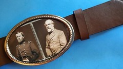 Gen. ULYSSES S. GRANT & Gen. ROBERT E. LEE Epoxy Photo Buckle & Brown Belt