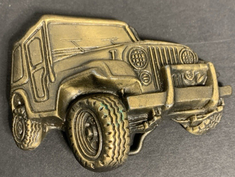 Vintage 70S Jeep Wrangler Brass Belt Buckle Made In USA M.B.C.I