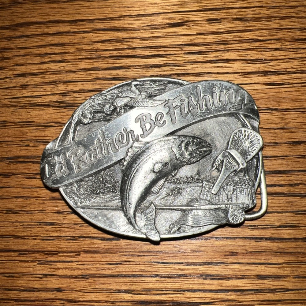 1985 SISKIYOU BUCKLE CO. I&rsquo;d Rather Be Fishing Belt Buckle USA Made Vintage M-30