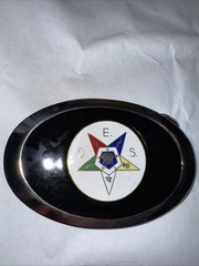 Vintage O E S masonic Black Silver Belt Buckle Rare Free Shipping