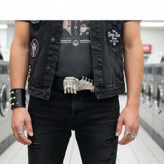 Men Women Silver Metal Buckle Fashion Hand Play Music Band Guitar Skulls Detail