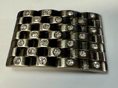 Block Brick Wall Pattern, Clear Rhinestone Accented Bling Jeweled Belt Buckle