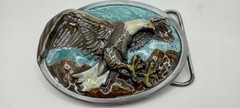 Vtg. Bald Eagle Belt Buckle 1984 Bergamot Brass Works W146 Colorful Laquer USA