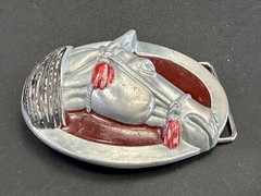 Raised Horse Head Vintage Cowgirls Red Enamel Accents Belt Buckle