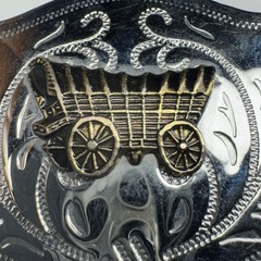 Western Covered Wagon Belt Buckle Ornate Silver Tone Western Style