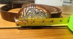 Torel Leather Ram Mountain Goat Belt Buckle Oblong w/ Leather Belt size 44