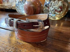 Chacon James Reid style Sterling Silver Belt Buckle Set Western 🦎🐂 31-33”✅