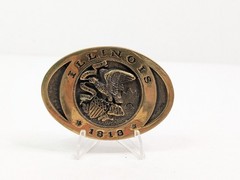 Heritage Mint Illinois 1818 State Seal Gold Brass Belt Buckle 3.25&Prime; x 2.25&Prime; Vtg