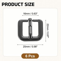 Metal Roller Buckle, 6Pcs 0.63&Prime; Square Single Prong Belt Buckle, Metallic Black
