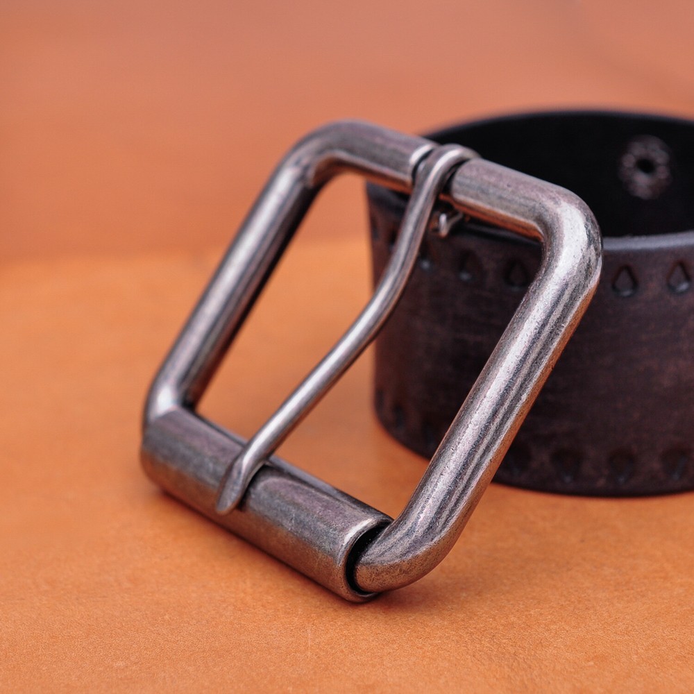 2&Prime; (51mm) Mens Roller Belt Buckle Heel Bar Leather Belt Buckles Antique Silver