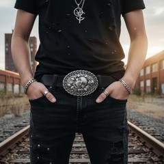 New Men / Women Dark Silver Metal Belt Buckle Fashion Skeleton Skulls Halloween
