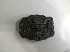 Vtg Oden NC Brass Belt Buckle 70s Name JERRY Personalized Ornate