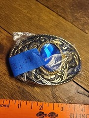 Western Style Belt Buckle Silver/Gold Tone Blue/purple Center Floral Pattern