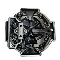 Belt Buckle Skull Cross Red Enamel Gothic Biker Style 80mm Silver Iron Cross