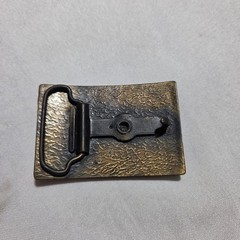 Vintage Lee Jeans Belt Buckle Brass Tone Raised Logo Rectangle Western Workwear