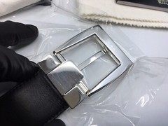 New Authentic Montblanc Sterling Silver Buckle Trapeze Calf Strap Belt