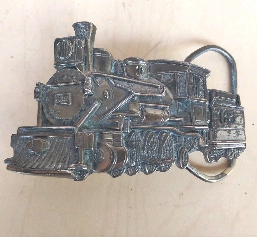 Train Engine Locomotive Belt Buckle Brass Great American Buckle Co Chicago 1981