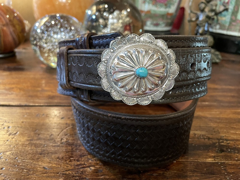 Navajo James Reid style Sterling Silver Turquoise Belt Buckle 36-38-2”-1”🐂✅