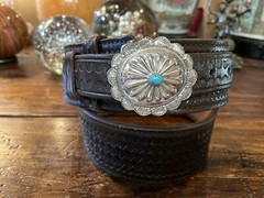 Navajo James Reid style Sterling Silver Turquoise Belt Buckle 36-38-2”-1”🐂✅
