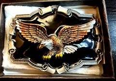 1983 Great American Buckle Co Pewter Black Enamel Bald Eagle Belt Buckle- in box