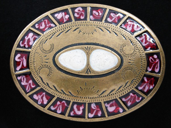 RI09145 *NOS* REALLY NICE **ORNAMENTAL** FASHION ART BRASSTONE BELT BUCKLE