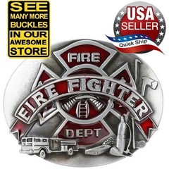 Fire Fighter • Fireman • Fire Department Men&rsquo;s Western Belt Buckle • Red Enamel