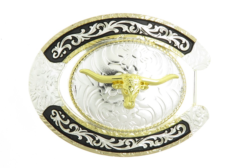 Texas Longhorn Bull Horseshoe Cowboy Western Belt Buckle