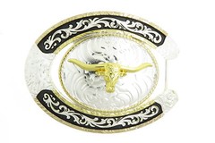 Texas Longhorn Bull Horseshoe Cowboy Western Belt Buckle