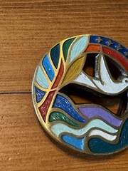 Vintage 1971 Solid Brass Hand Painted « The Crown of Creation » Hippie Belt Buckle
