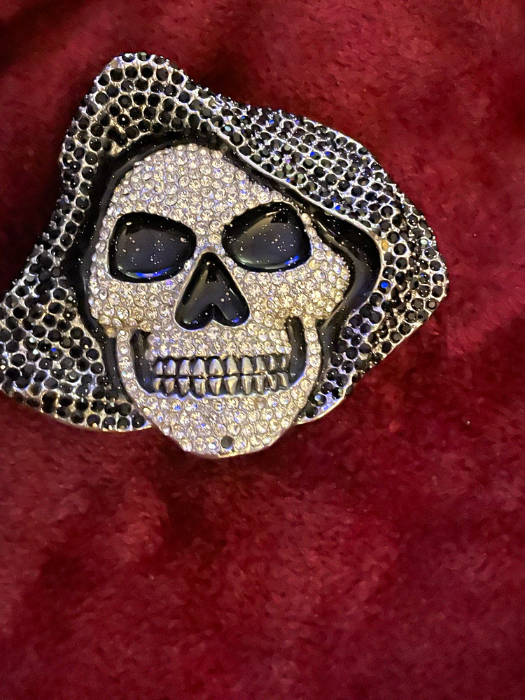 Silver/Black Rhinestone Skull Gothic Metal Belt Buckle 1.5&Prime;