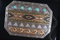 Ariat Western Belt Buckle ARIAT AZTEC MULTI-FINISHED & TURQUOISE ACCENTS A37062