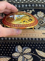 Western Buckle Gold Silver Black Red Longhorn Cowboy Oval 2 » Rodeo Buckle