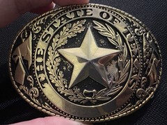Texas Western State Oval Belt Buckle Star Accent Gold/Silver Metal 1.75in